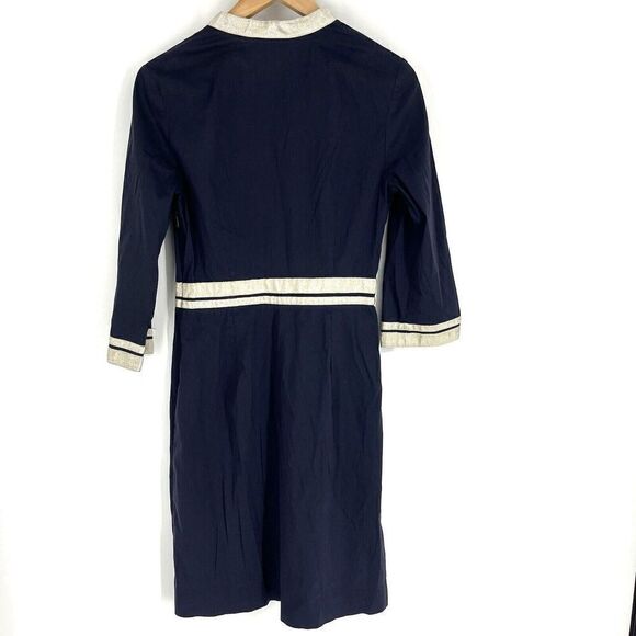 Tory Burch Dress Size 2 Navy Tunic Cotton Sheath Cruise 3/4 Sleeve Stretch - Picture 6 of 9